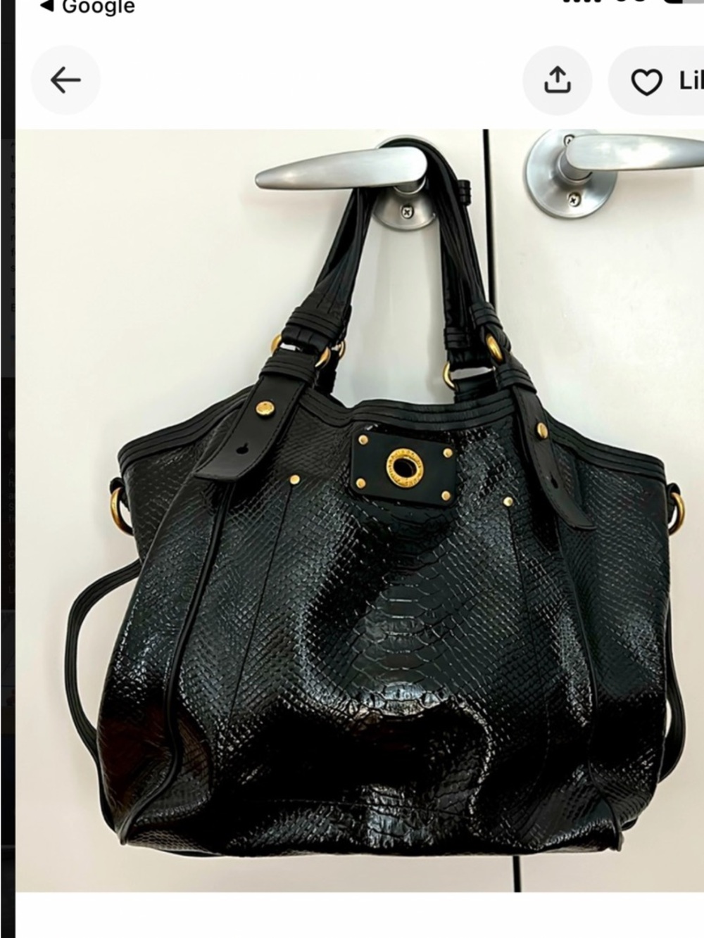 Marc By Marc Jacobs Black Patent Leather Helena Turn Lock Satchel.